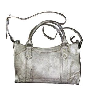Women’s Frye distressed silver Melissa satchel handbag retails $388 L@@K🙌🏻